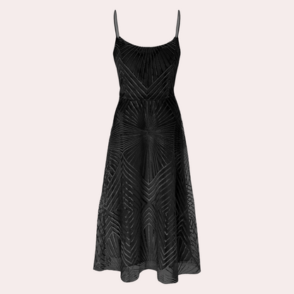 Elegant Open Back Women's Dress with Geometric Pattern for Wedding Guests