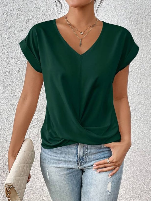 Itemania Draped V-Neck Blouse