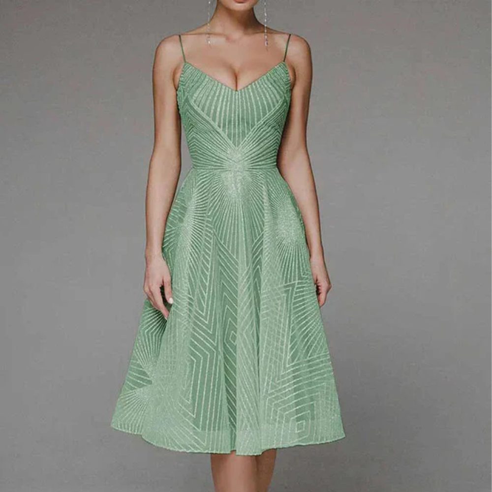 Itemania Women's Elegant Open Back Dress with Geometric Pattern for Wedding Guests