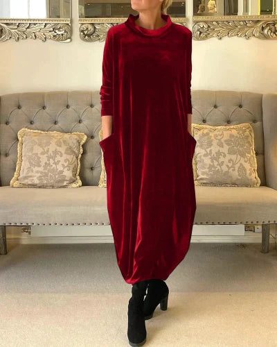 Itemania Elegant Velvet Dress with Pockets for Stylish Wear