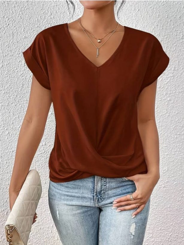 Itemania Draped V-Neck Blouse