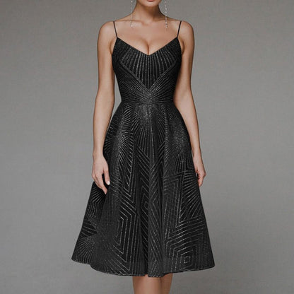 Itemania Women's Open Back Dress with Geometric Pattern for Wedding Guests